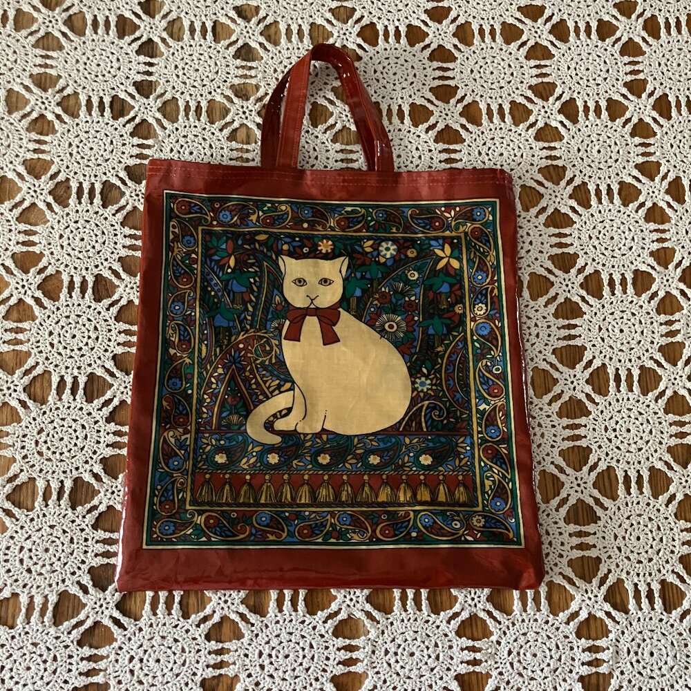 Vtg Ulster National Trust for Scotland Pat Albeck Cat on Paisley Shaw Tote Bag